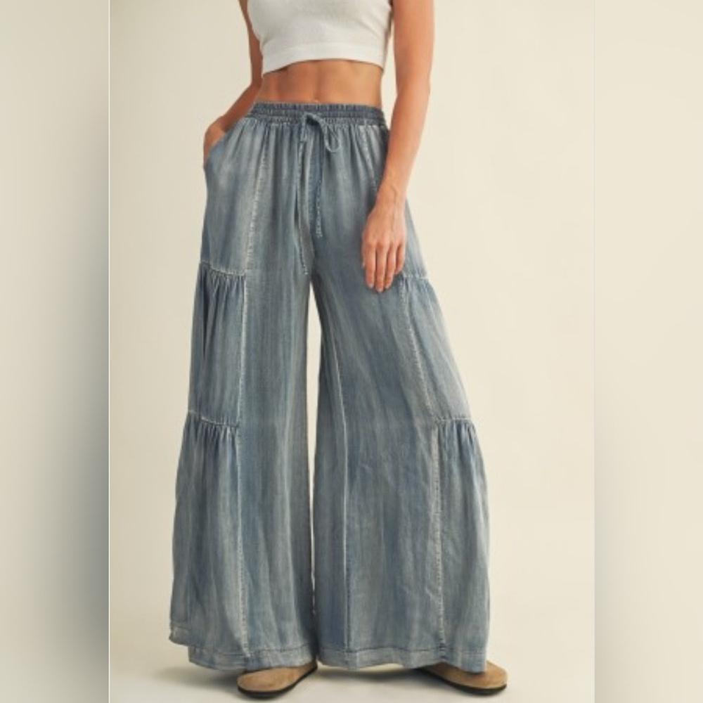 Bohemian Denim Light Blue Women's Pleated Pants